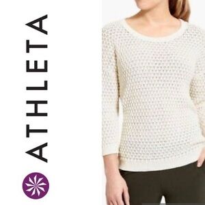 ATHLETA Seychelles Ivory Off White Knit 3/4 Sleeve Sweater Size Medium
